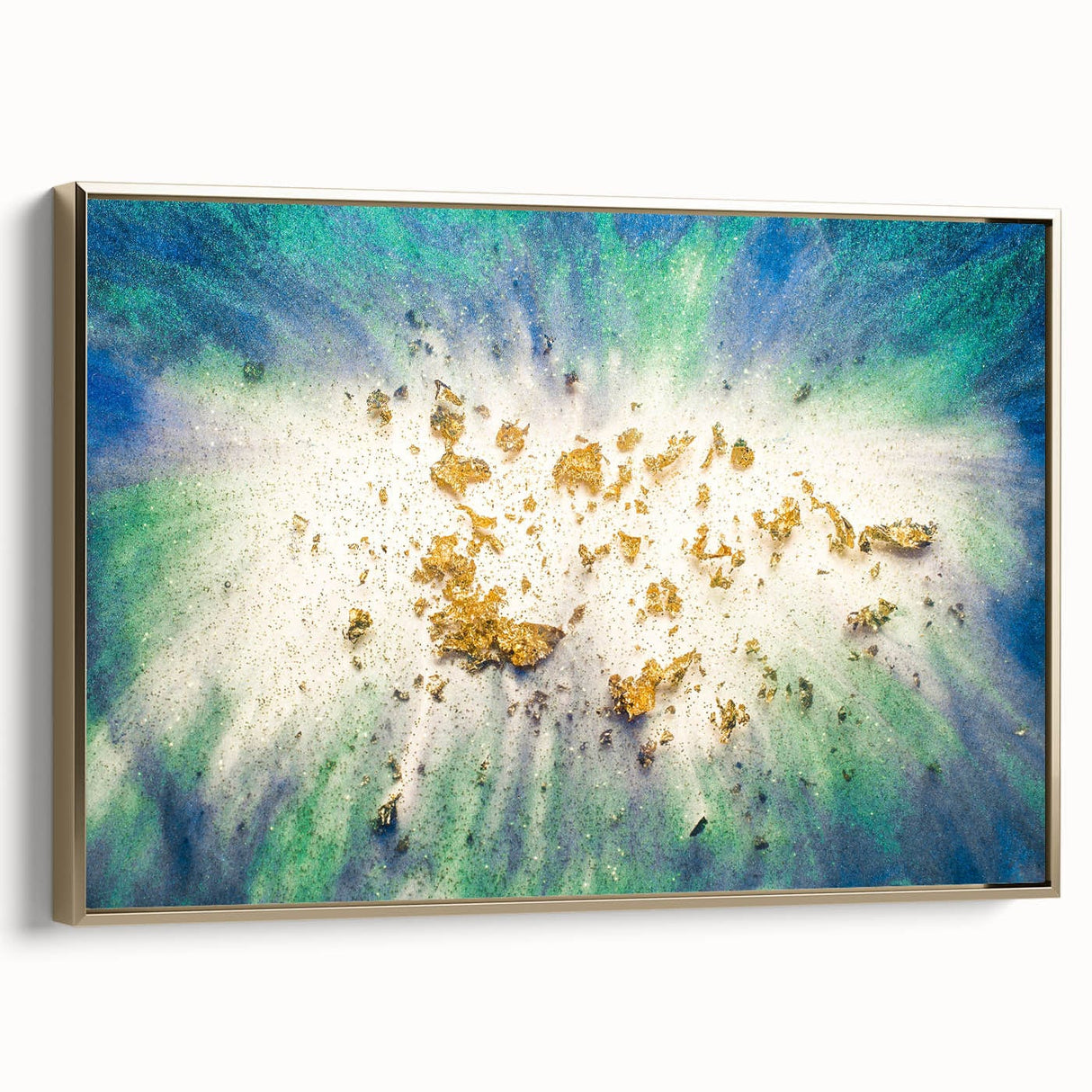 Large Abstract Canvas – Moody Modern Wall Art in Blue, Green & Gold