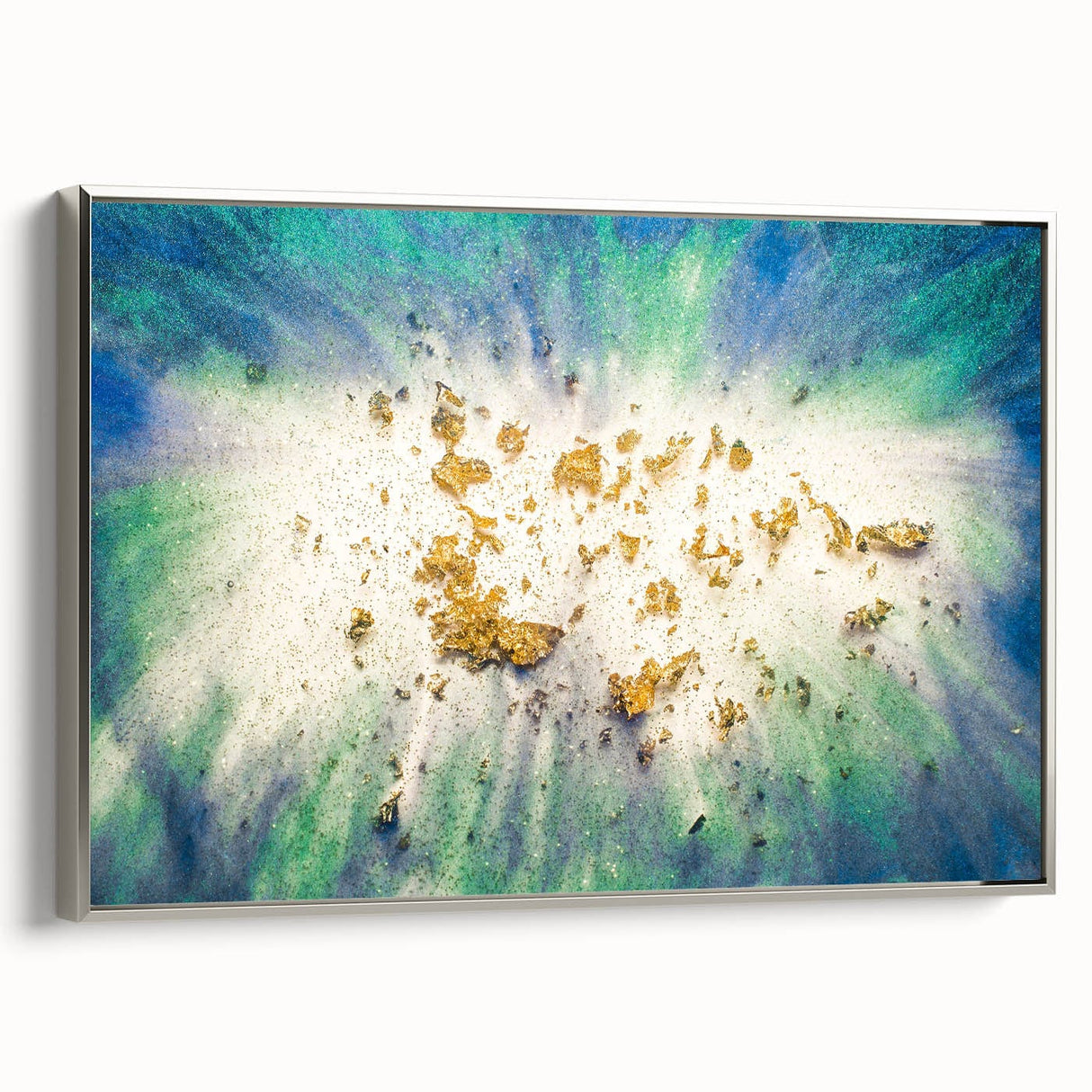 Large Abstract Canvas – Moody Modern Wall Art in Blue, Green & Gold