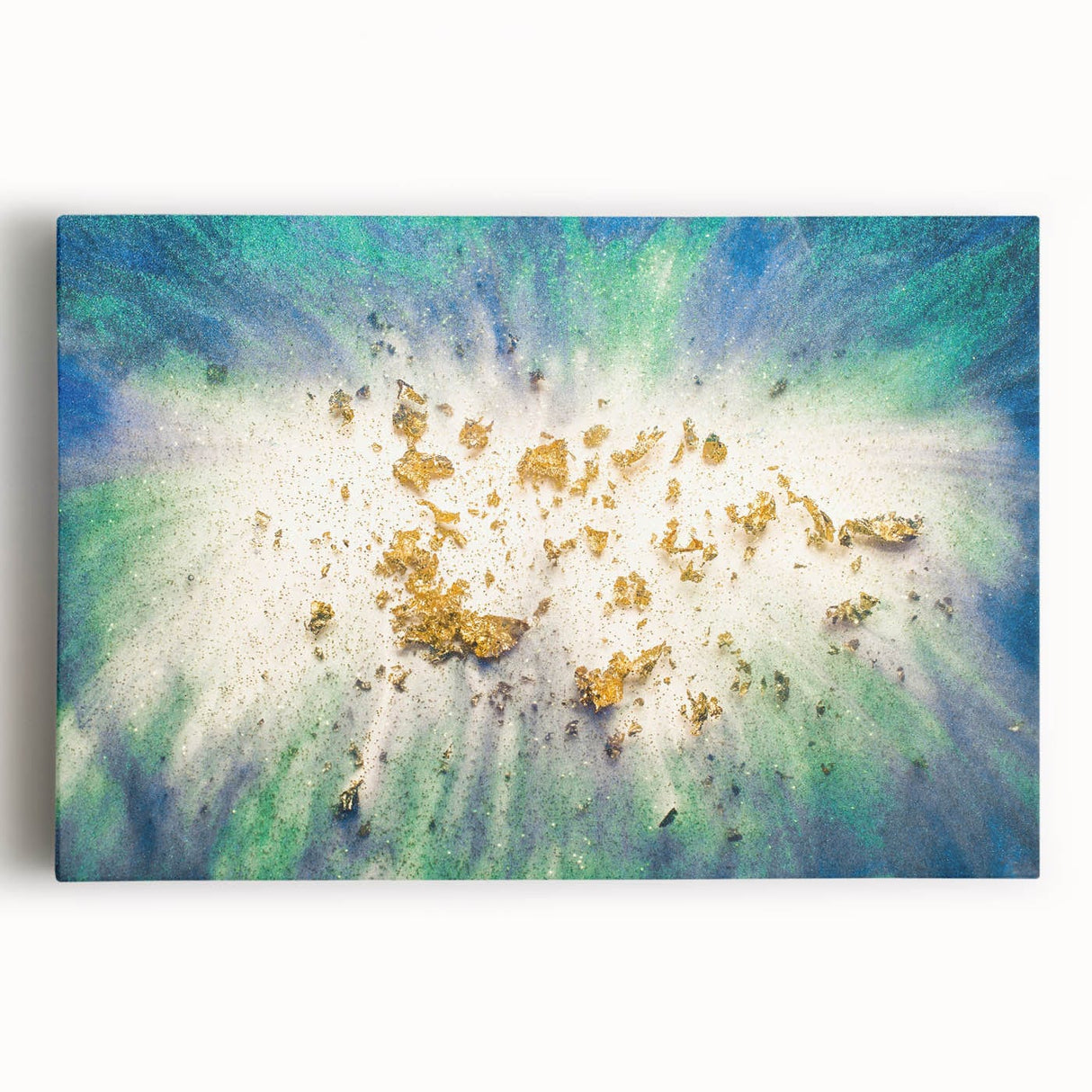 Large Abstract Canvas – Moody Modern Wall Art in Blue, Green & Gold