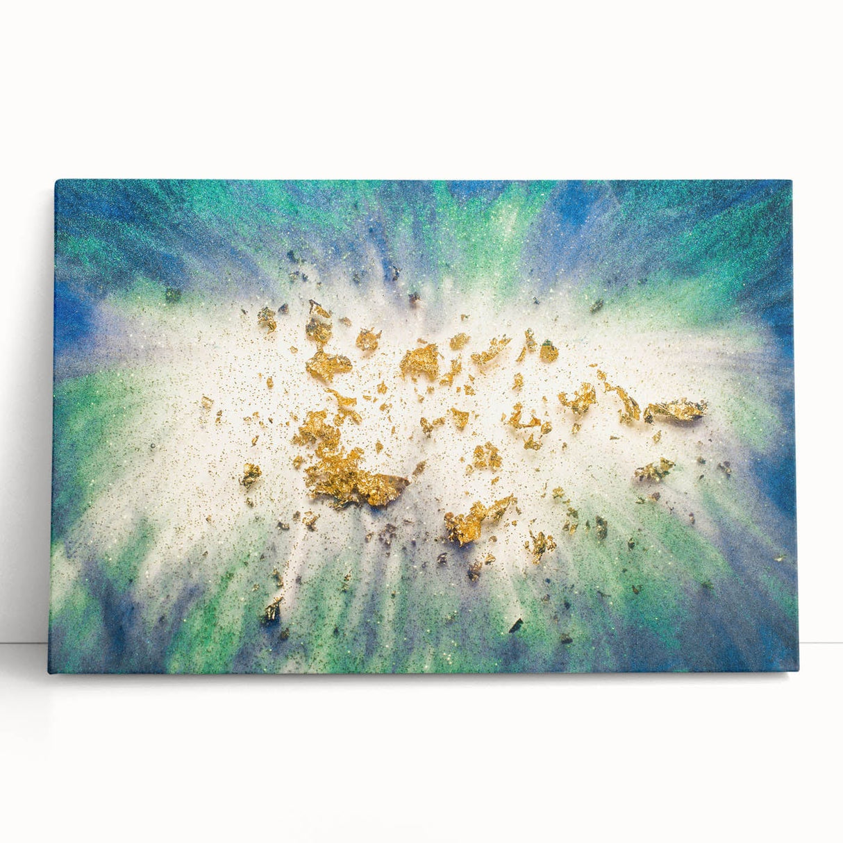 Large Abstract Canvas – Moody Modern Wall Art in Blue, Green & Gold