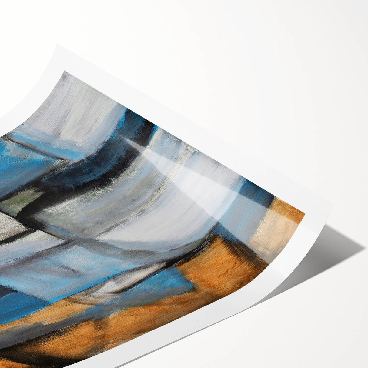 Geometric Abstract Art Prints in Blue and Tan – Modern Oil Painting