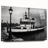 Vintage Tugboat in Fog – Black & White Fine Art Photography Print