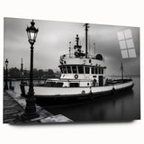 Vintage Tugboat in Fog – Black & White Fine Art Photography Print