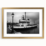 Vintage Tugboat in Fog – Black & White Fine Art Photography Print