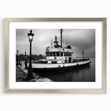 Vintage Tugboat in Fog – Black & White Fine Art Photography Print