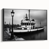 Vintage Tugboat in Fog – Black & White Fine Art Photography Print