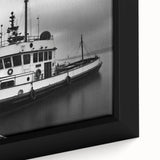 Vintage Tugboat in Fog – Black & White Fine Art Photography Print