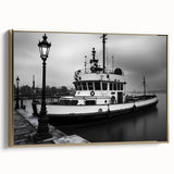 Vintage Tugboat in Fog – Black & White Fine Art Photography Print