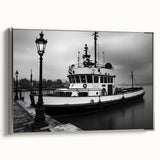 Vintage Tugboat in Fog – Black & White Fine Art Photography Print