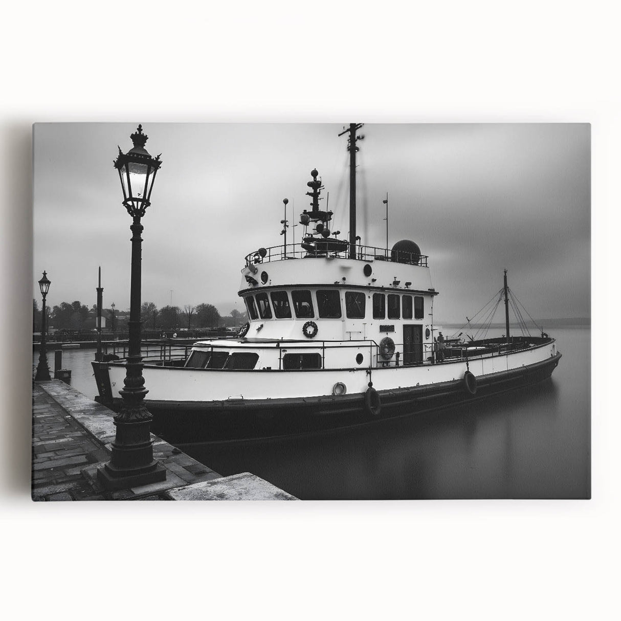 Vintage Tugboat in Fog – Black & White Fine Art Photography Print