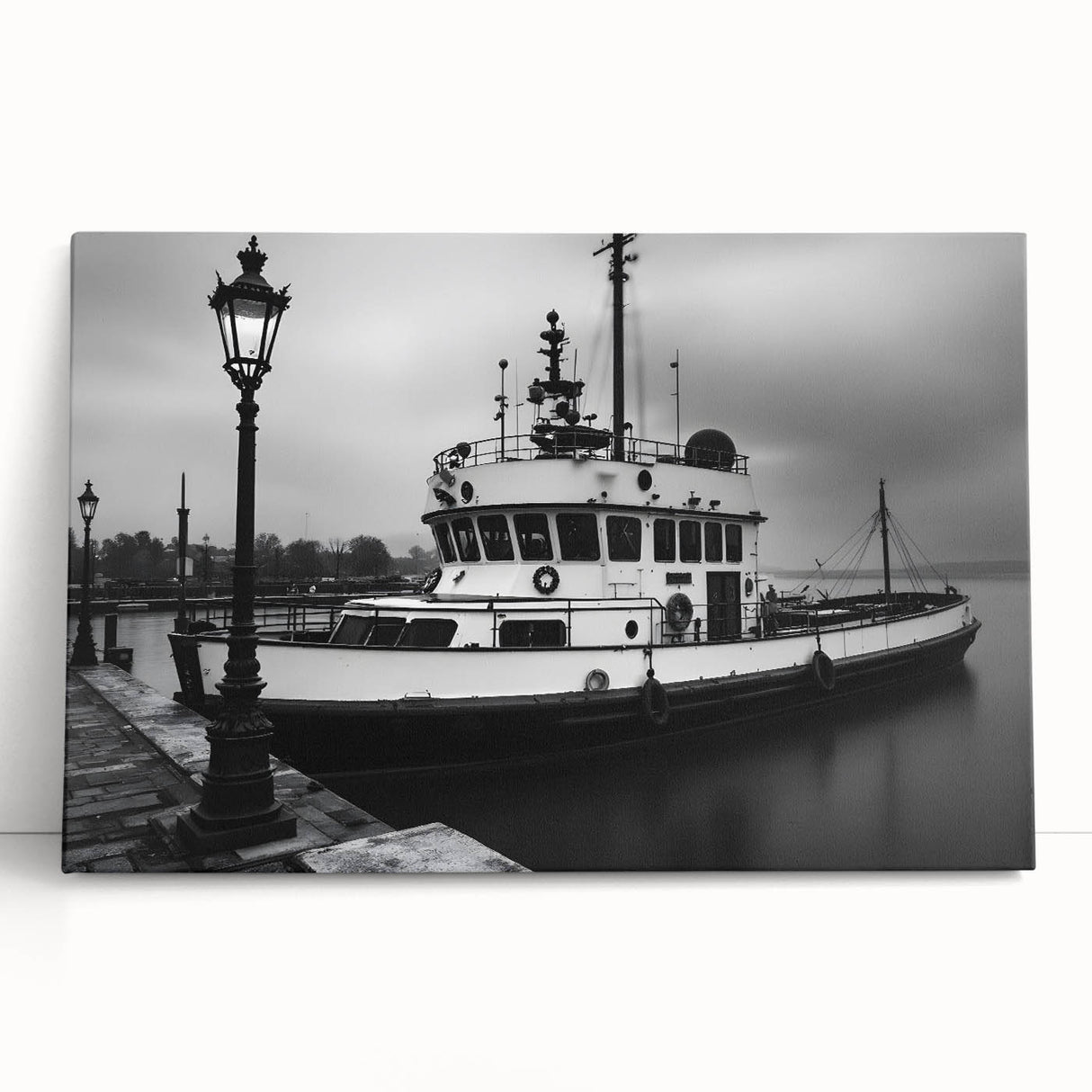 Vintage Tugboat in Fog – Black & White Fine Art Photography Print