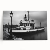 Vintage Tugboat in Fog – Black & White Fine Art Photography Print