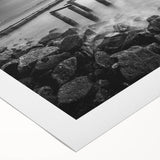Minimalist Coastal Landscape Art – Weathered Pier in Black & White