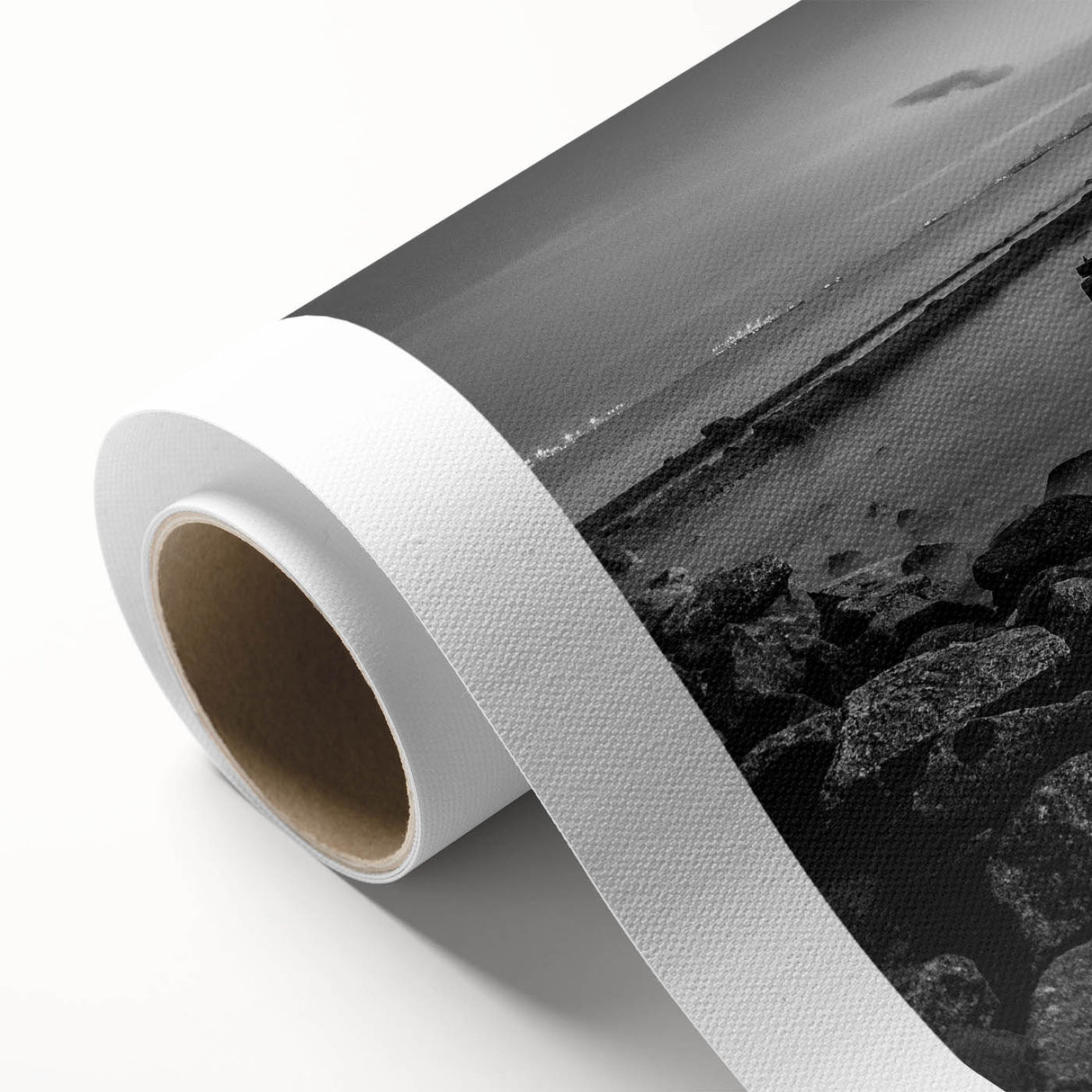 Minimalist Coastal Landscape Art – Weathered Pier in Black & White