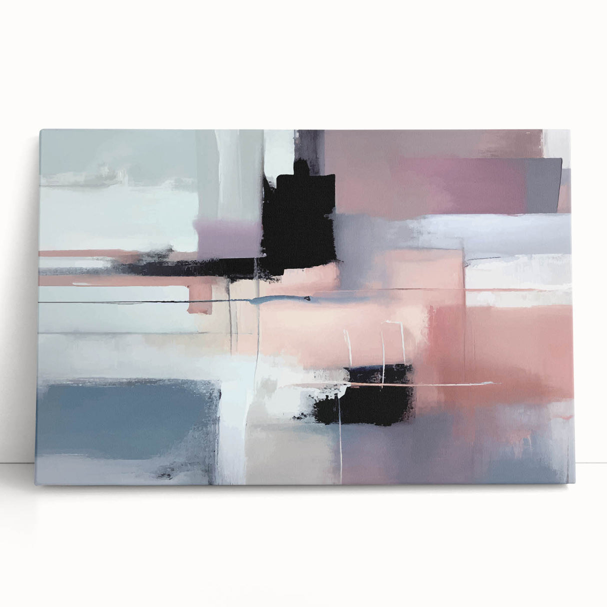 Modern Abstract Wall Art - Lilac & Black Geometric Canvas Print