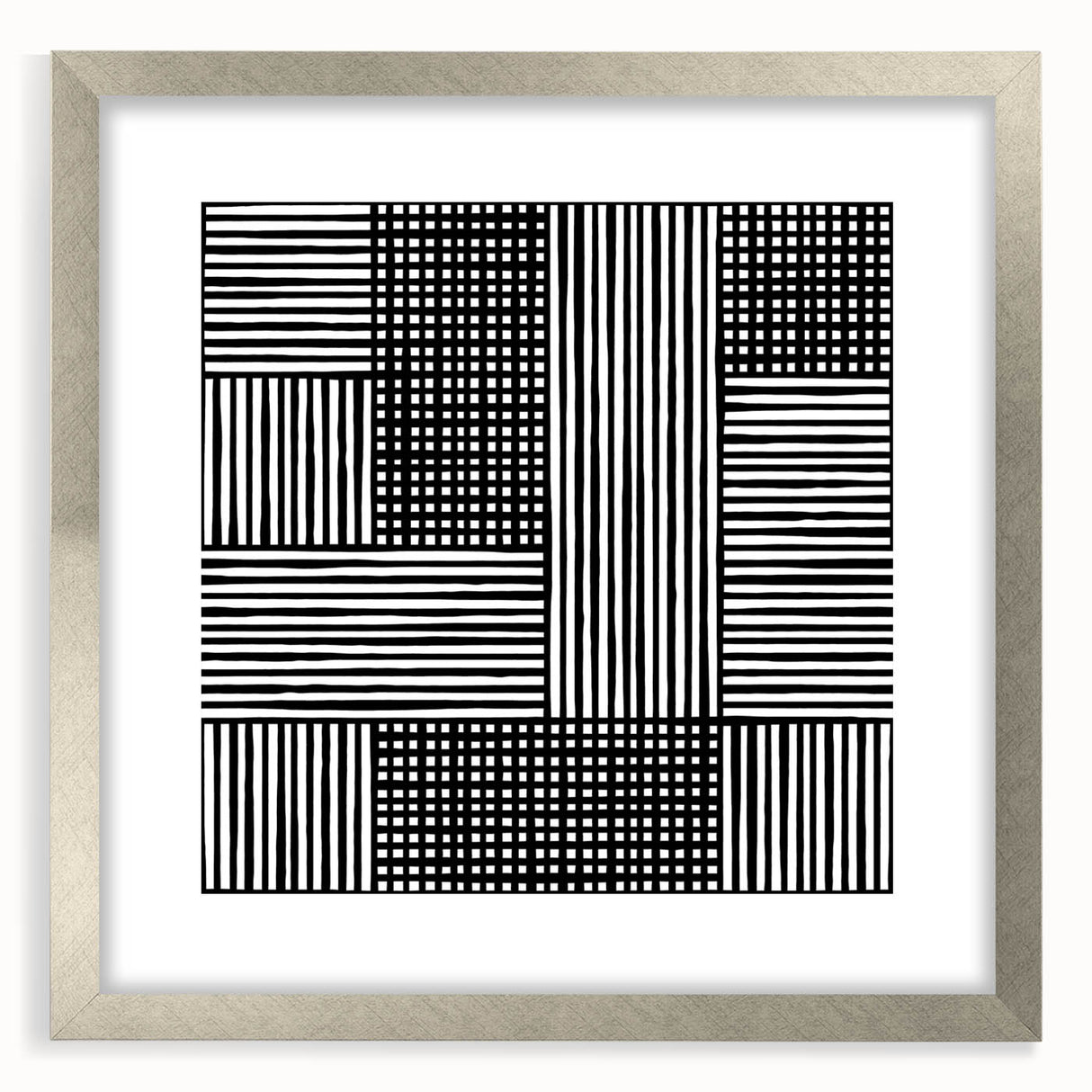 Modern Abstract Canvas Prints - Bold Black and White Line Blocks