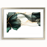 Fluid Acrylic Wall Decor – Forest Green & Gold Botanical Art