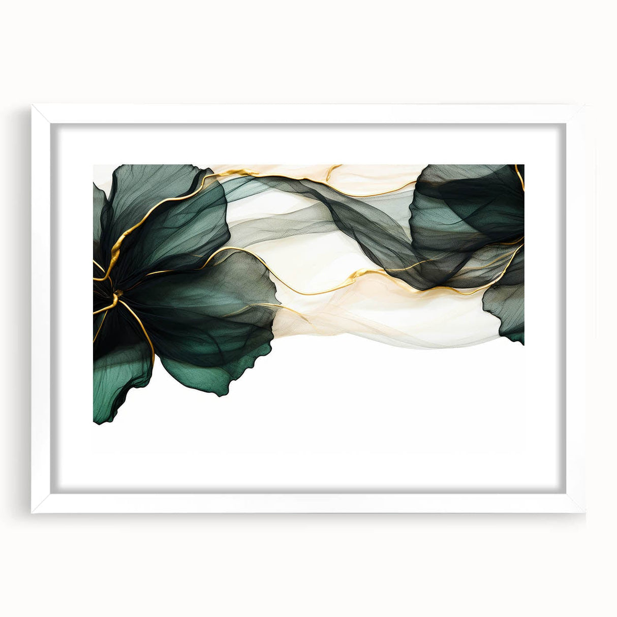 Fluid Acrylic Wall Decor – Forest Green & Gold Botanical Art