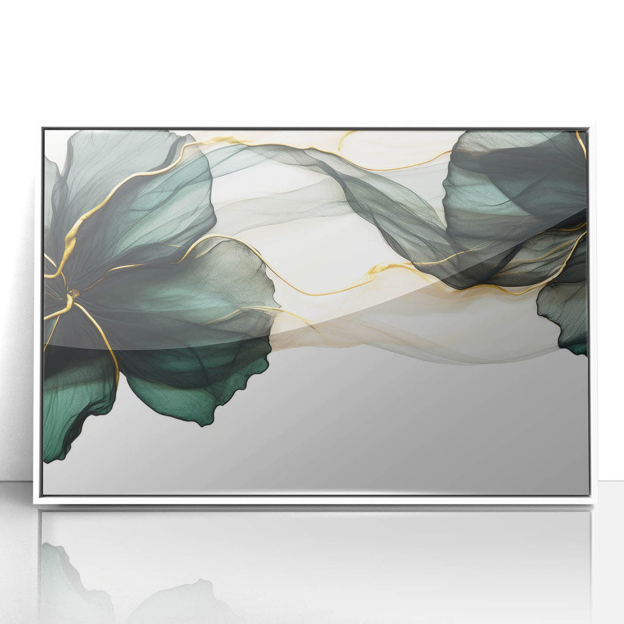 Fluid Acrylic Wall Decor – Forest Green & Gold Botanical Art