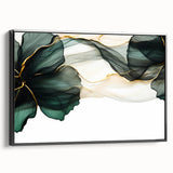 Fluid Acrylic Wall Decor – Forest Green & Gold Botanical Art