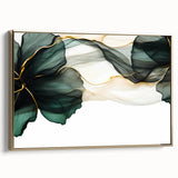 Fluid Acrylic Wall Decor – Forest Green & Gold Botanical Art