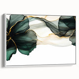Fluid Acrylic Wall Decor – Forest Green & Gold Botanical Art
