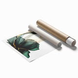 Fluid Acrylic Wall Decor – Forest Green & Gold Botanical Art