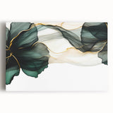 Fluid Acrylic Wall Decor – Forest Green & Gold Botanical Art