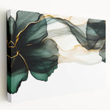 Fluid Acrylic Wall Decor – Forest Green & Gold Botanical Art