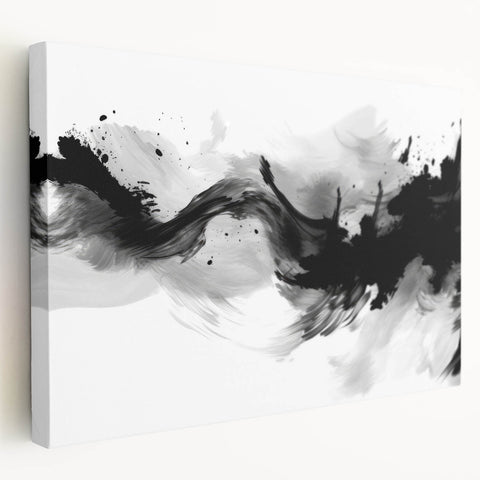 Modern Black and White Abstract Wall Art - Monochrome Canvas Print