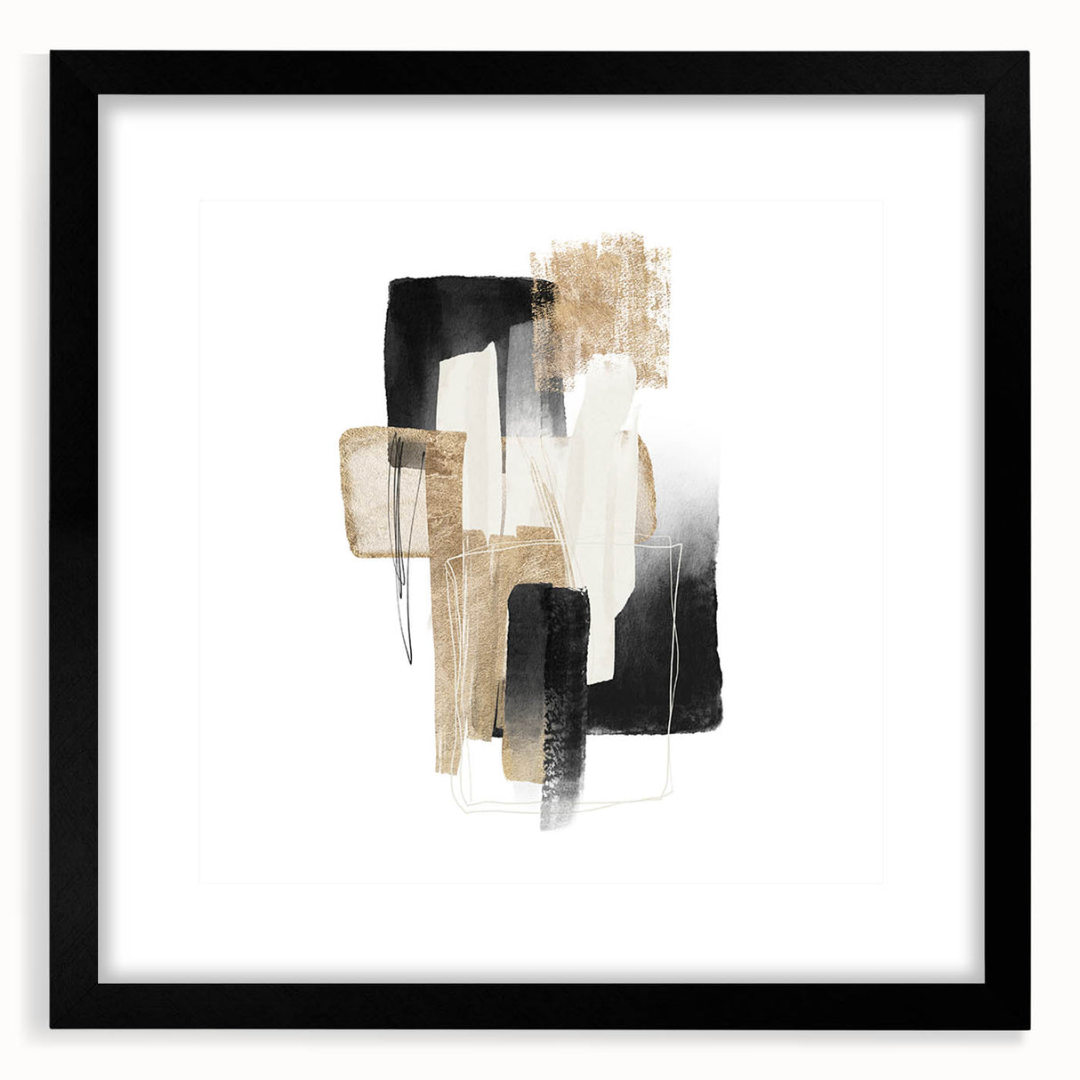 Modern geometric wall decor – black and gold minimalist canvas print