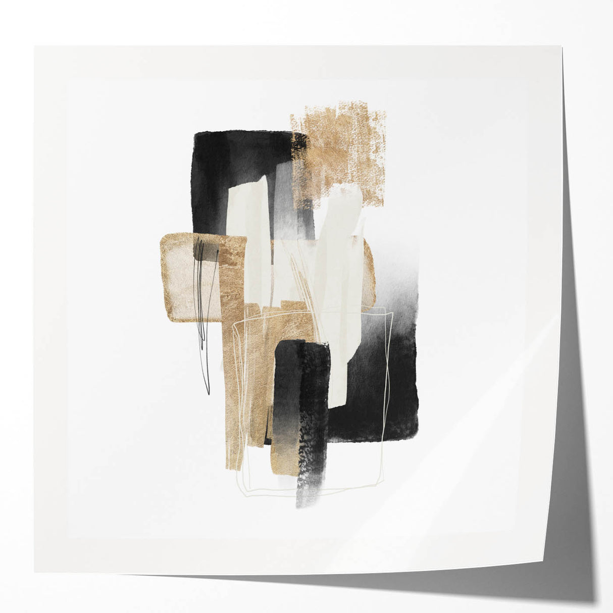 Modern geometric wall decor – black and gold minimalist canvas print