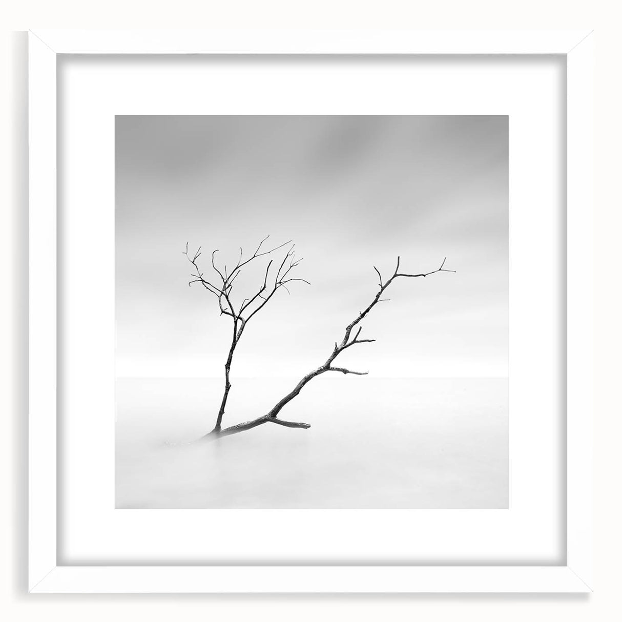 Minimalist Landscape Wall Art – Solitary Branch in Soft Mist