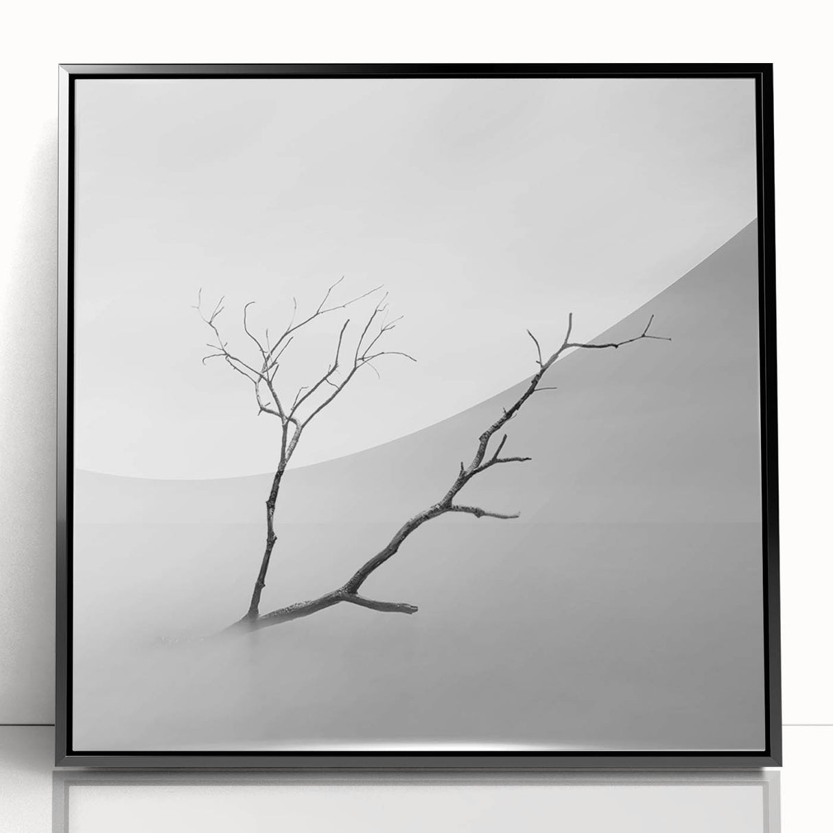 Minimalist Landscape Wall Art – Solitary Branch in Soft Mist