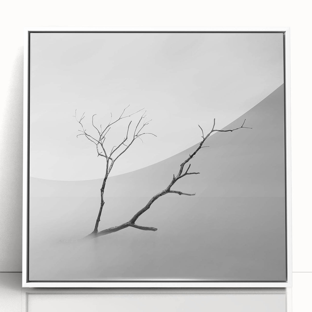 Minimalist Landscape Wall Art – Solitary Branch in Soft Mist