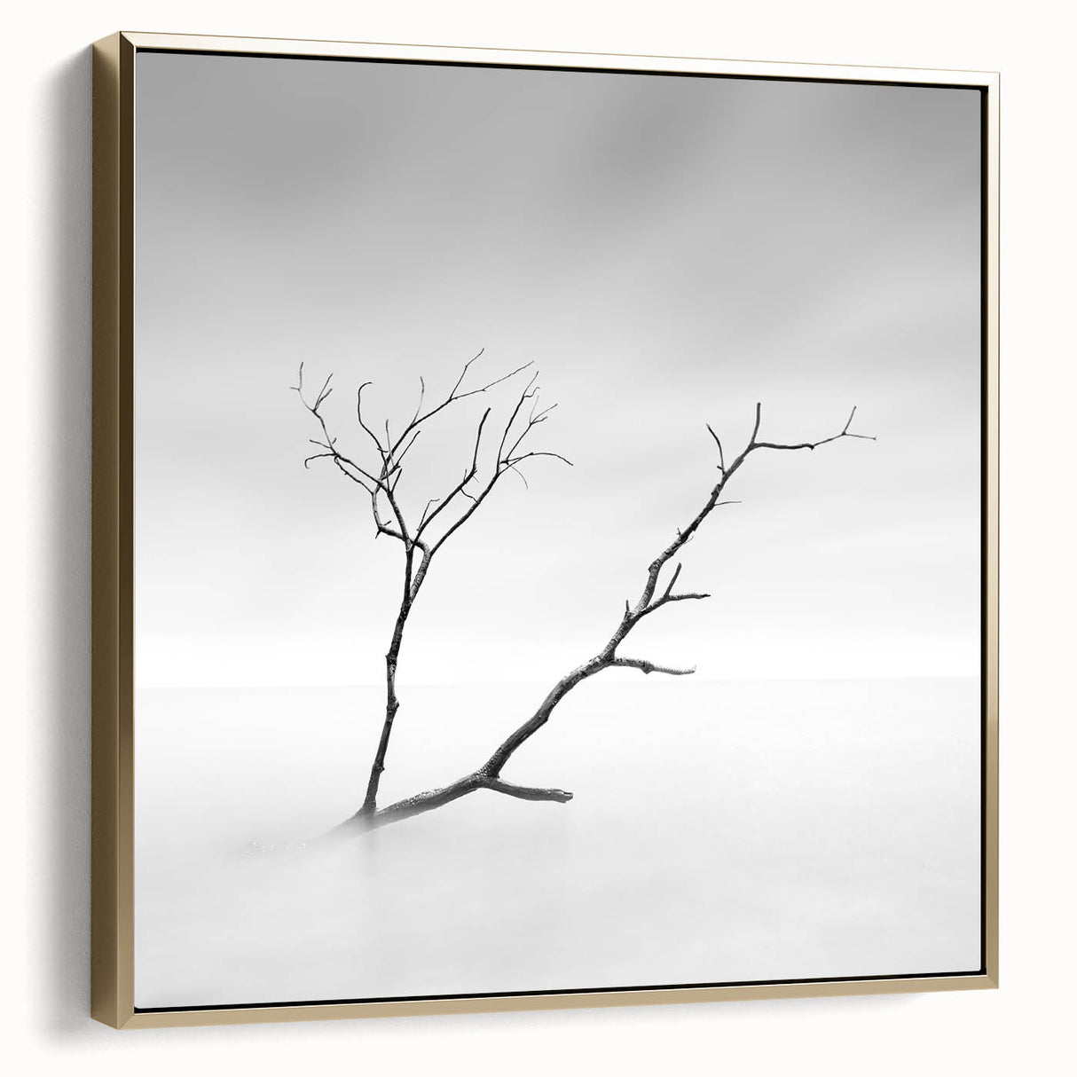 Minimalist Landscape Wall Art – Solitary Branch in Soft Mist