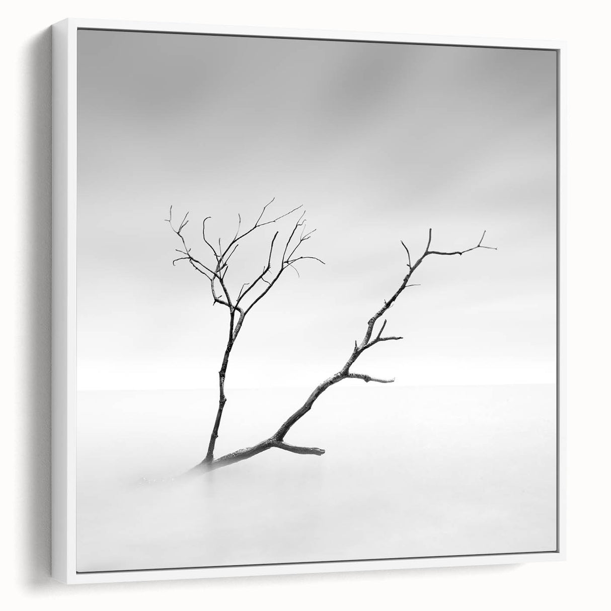 Minimalist Landscape Wall Art – Solitary Branch in Soft Mist