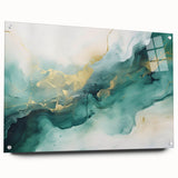 Modern Fluid Art Print – Teal & Gold Abstract Canvas Decor