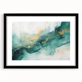 Modern Fluid Art Print – Teal & Gold Abstract Canvas Decor