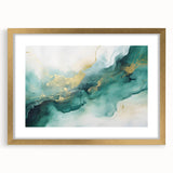 Modern Fluid Art Print – Teal & Gold Abstract Canvas Decor