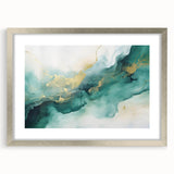 Modern Fluid Art Print – Teal & Gold Abstract Canvas Decor