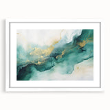 Modern Fluid Art Print – Teal & Gold Abstract Canvas Decor
