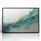 Modern Fluid Art Print – Teal & Gold Abstract Canvas Decor