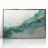 Modern Fluid Art Print – Teal & Gold Abstract Canvas Decor