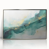 Modern Fluid Art Print – Teal & Gold Abstract Canvas Decor
