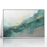 Modern Fluid Art Print – Teal & Gold Abstract Canvas Decor