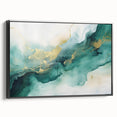 Modern Fluid Art Print – Teal & Gold Abstract Canvas Decor