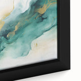 Modern Fluid Art Print – Teal & Gold Abstract Canvas Decor