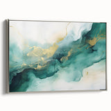 Modern Fluid Art Print – Teal & Gold Abstract Canvas Decor