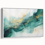 Modern Fluid Art Print – Teal & Gold Abstract Canvas Decor